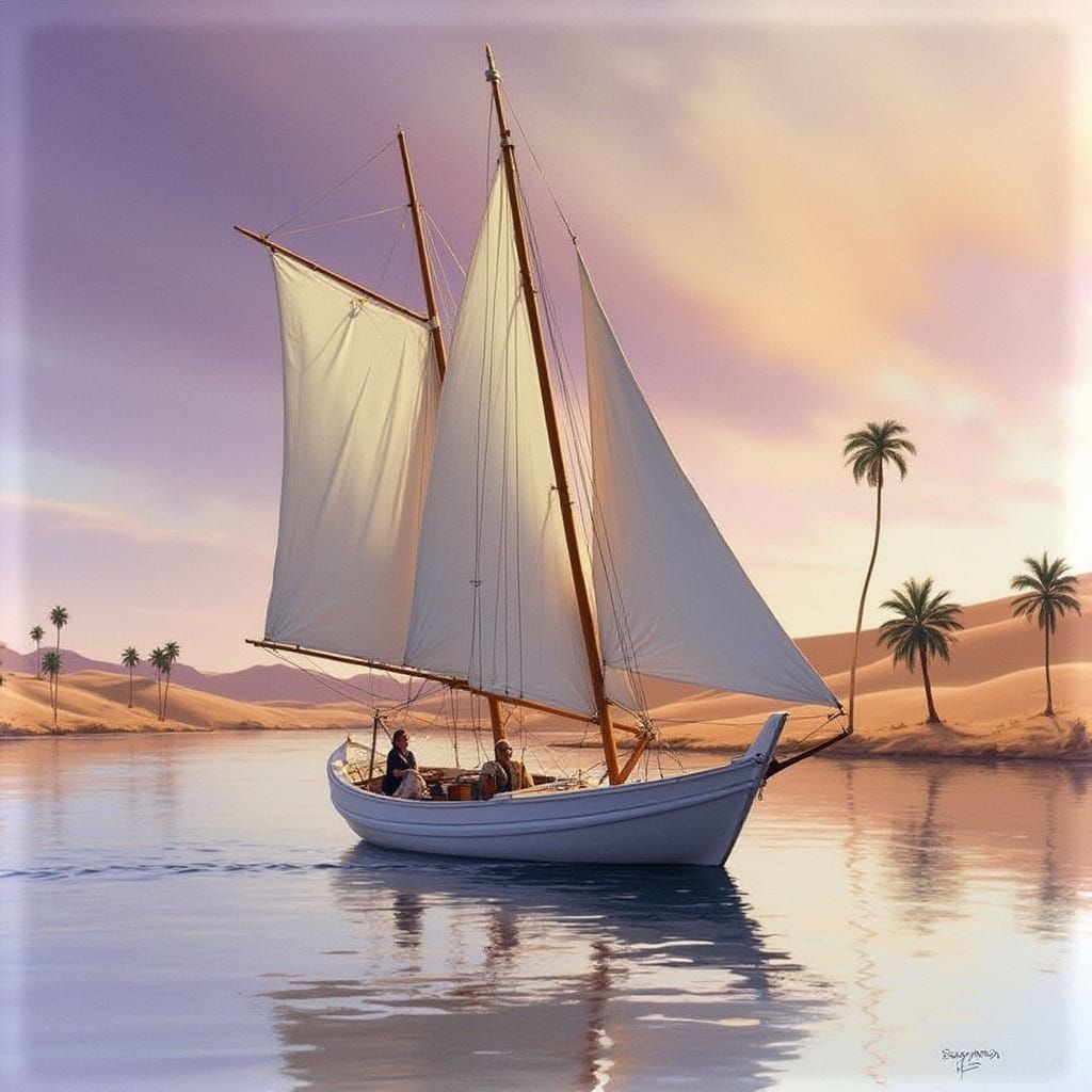 Nile Felucca Drifting at Twilight in Egypt