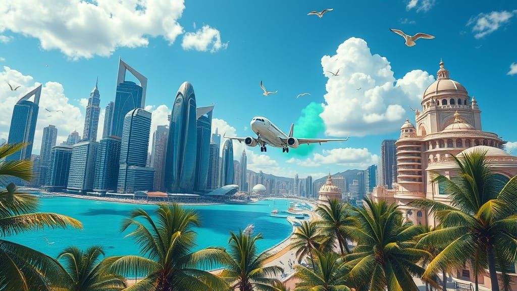 Futuristic Cityscape with Airplane in Syd Mead Style