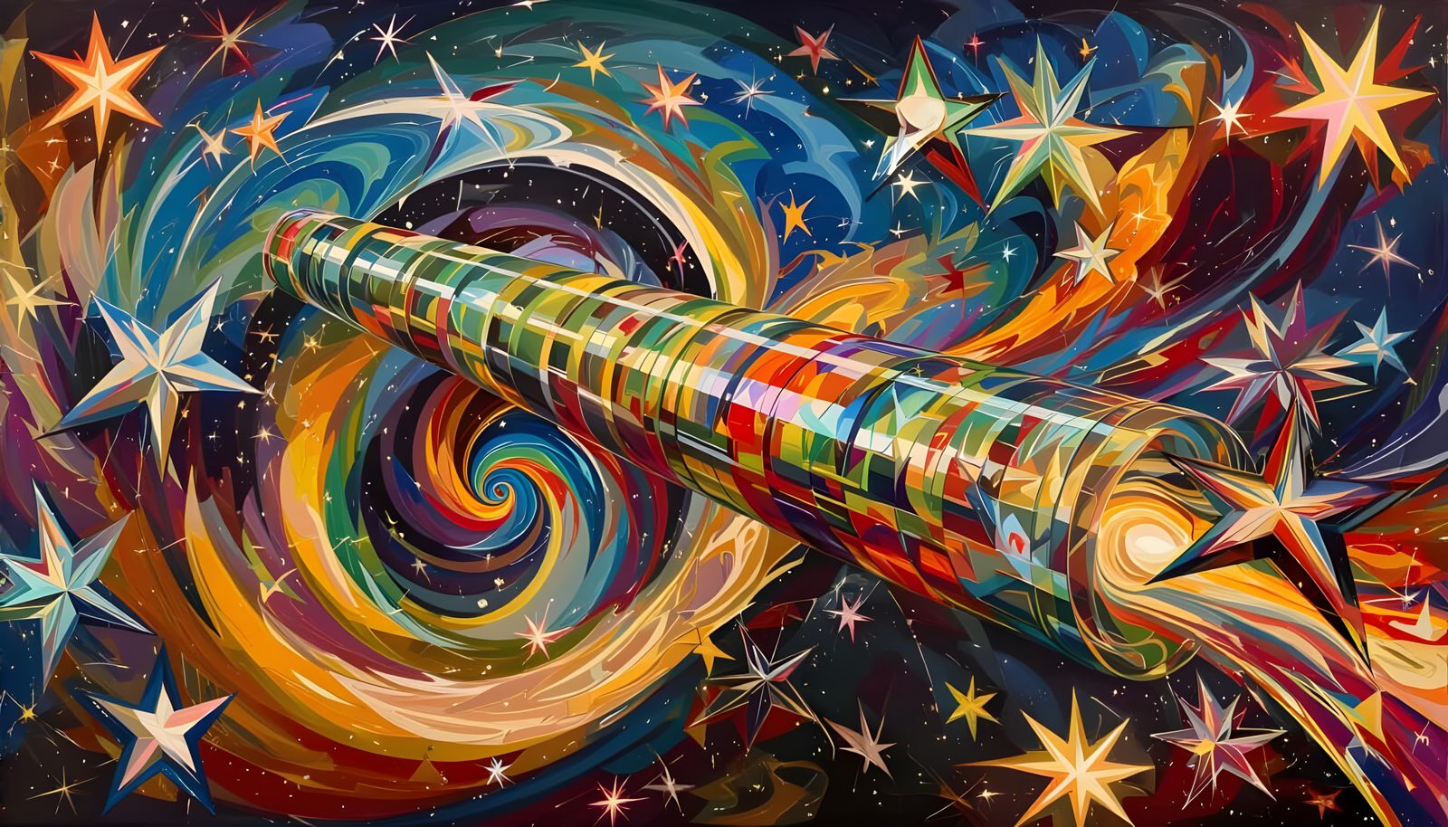 Abstract Vortex of Rainbow Enamel and Oil Paint