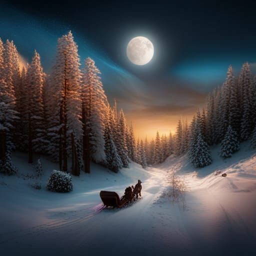 Christmas Sleigh Ride Through Snowy Park: Digital Matte Pain...