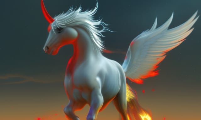 Fiery Pegasus in Red Field: Fantasy Concept Art