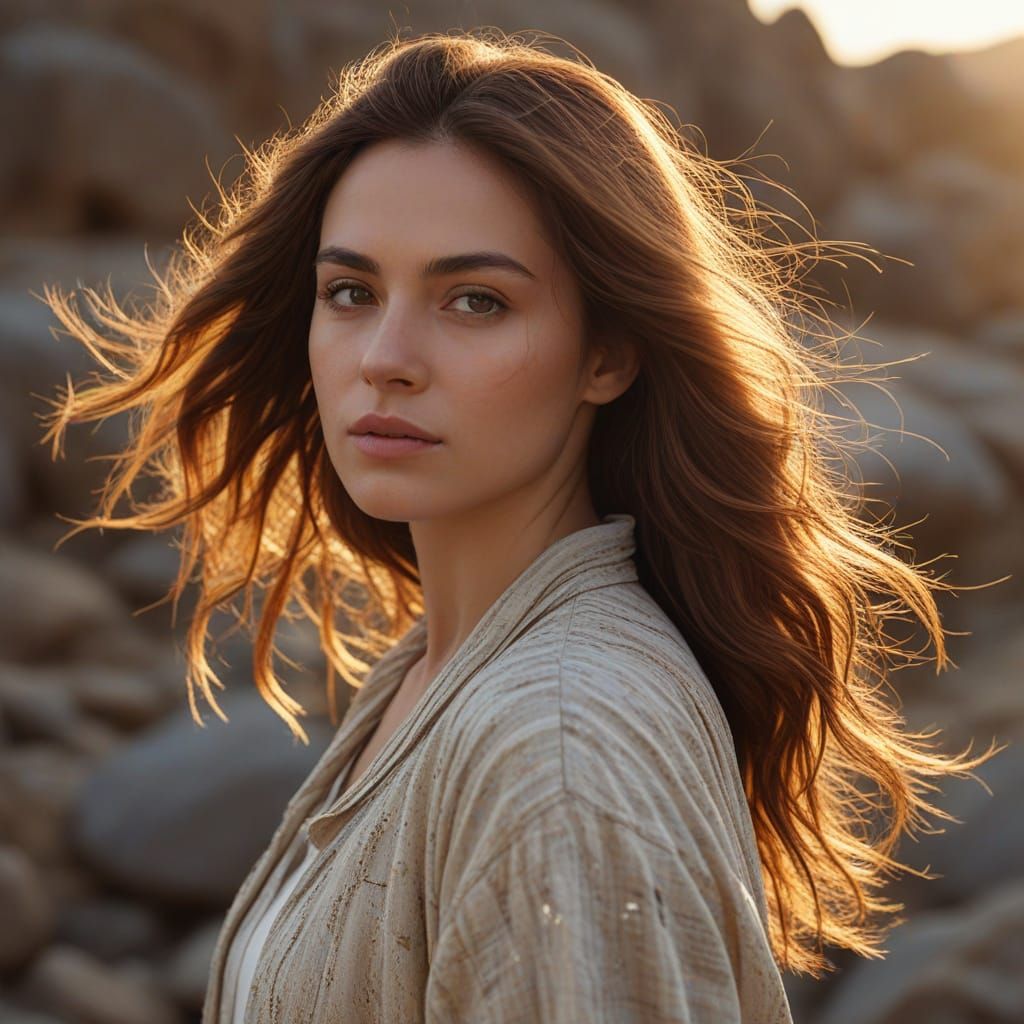 Sunlit Woman Portrait in Golden Hour Lighting
