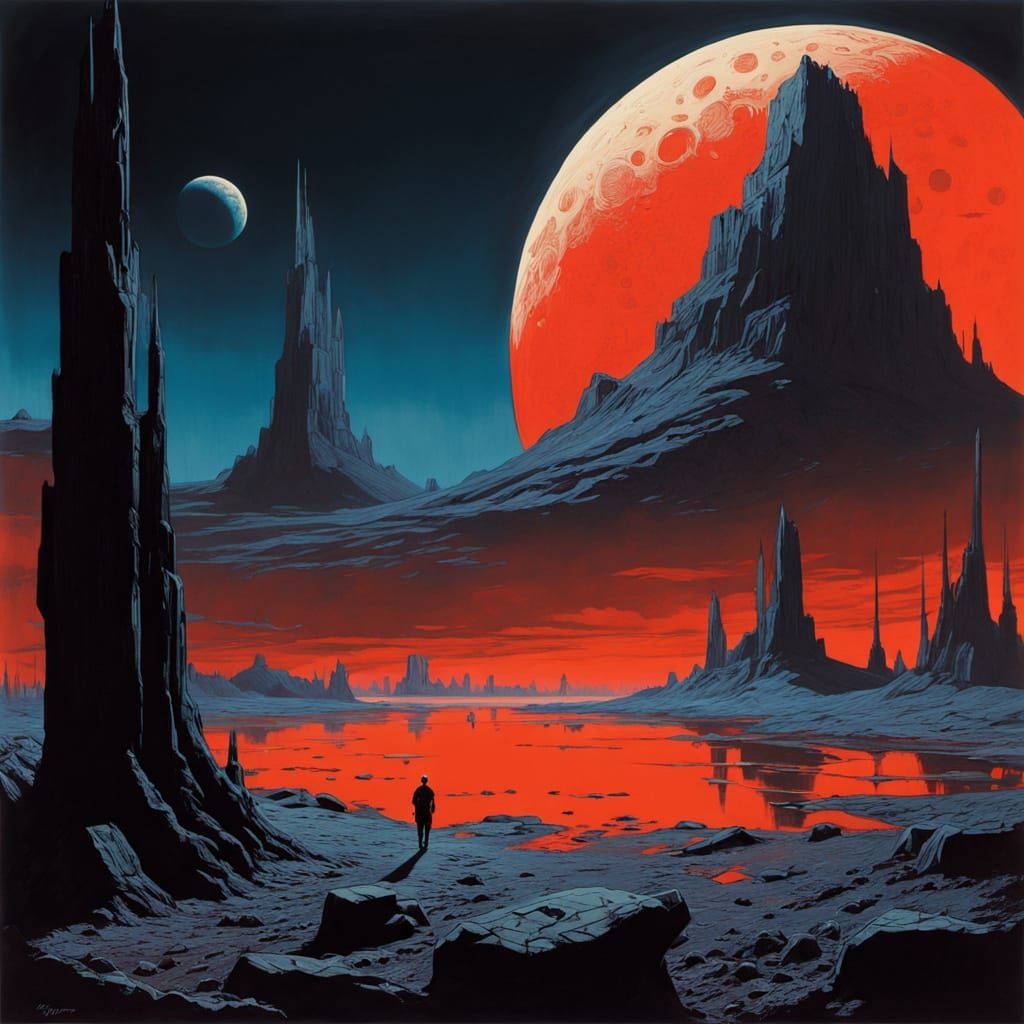 Cyberpunk Moon Landscape with Vibrant Red Craters