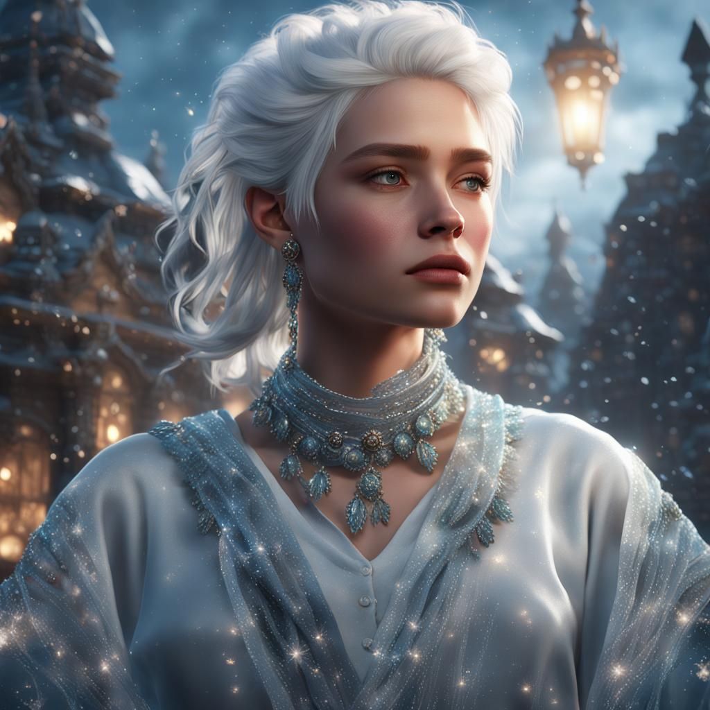 Hyperrealistic Teen Girl in Ice Crystal Outfit