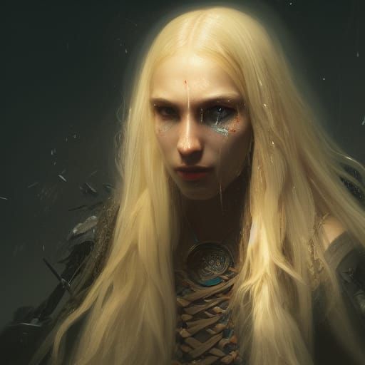 Fantasy Warrior Portrait with Braided Hair and Fangs