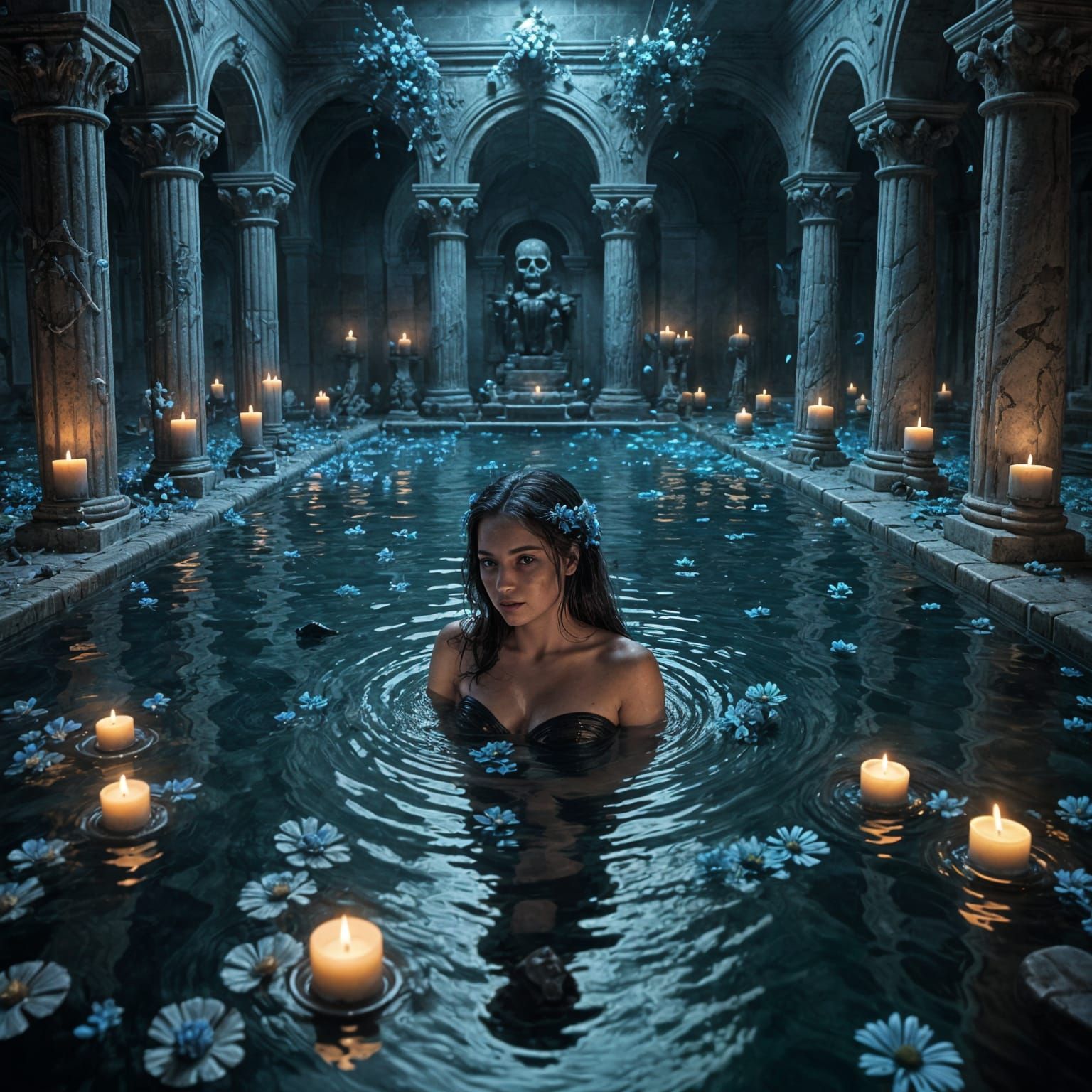 Mistress of the Dark Bathes in Skull Pool