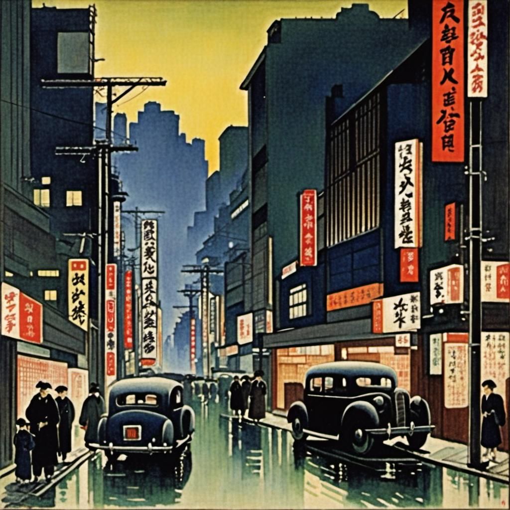Vintage Shinjuku Painting with Thick Brush Strokes