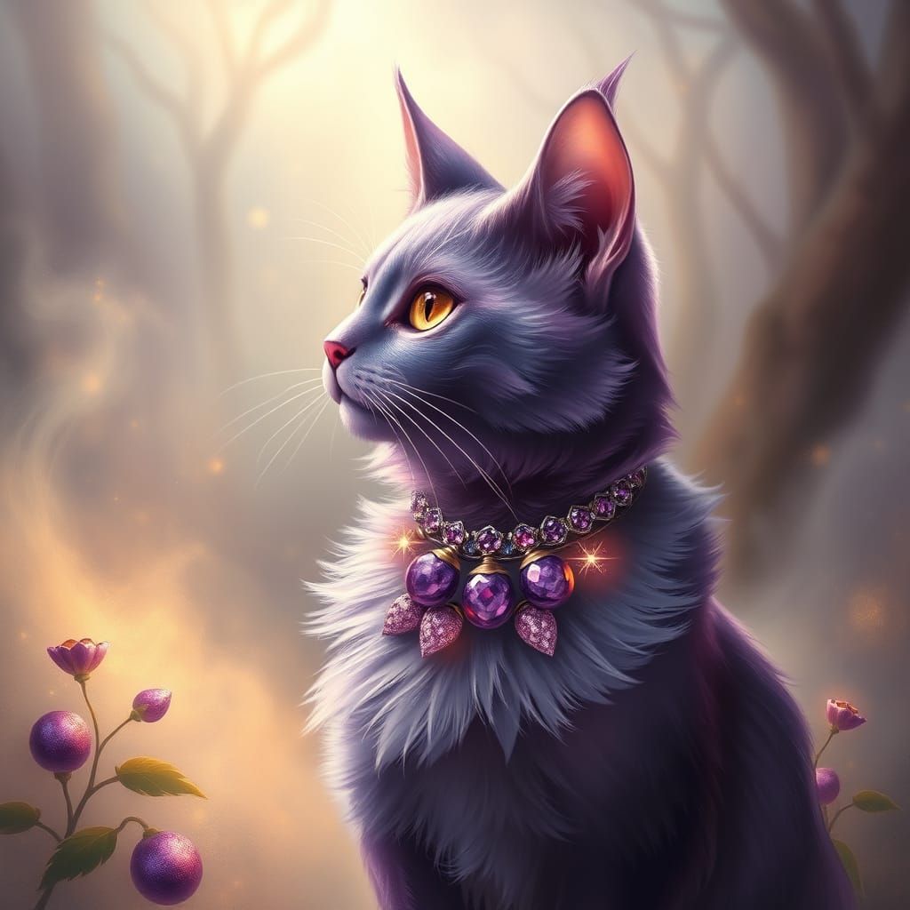 Surreal Cat Amidst Whimsical Landscape