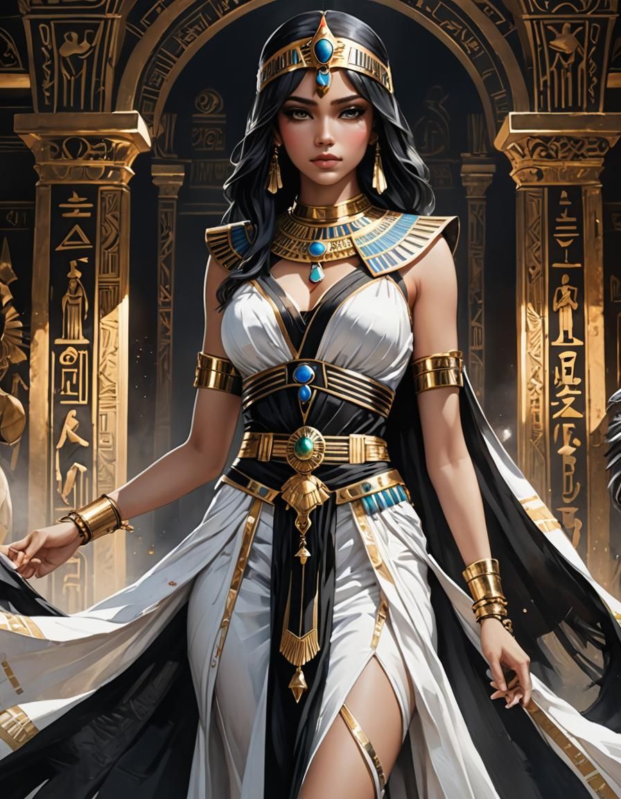 High Contrast Watercolour: Egyptian Priestess in Anime Style