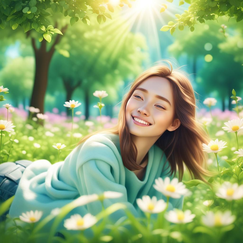 Happy Person Enjoying Sunny Day in Lush Park