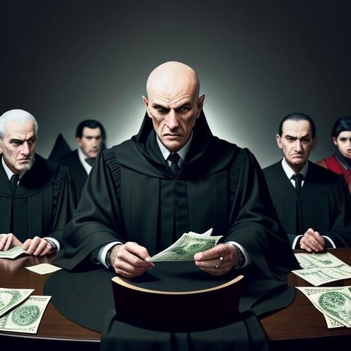 Mafia Judges Counting Cash in Hyperrealistic Style
