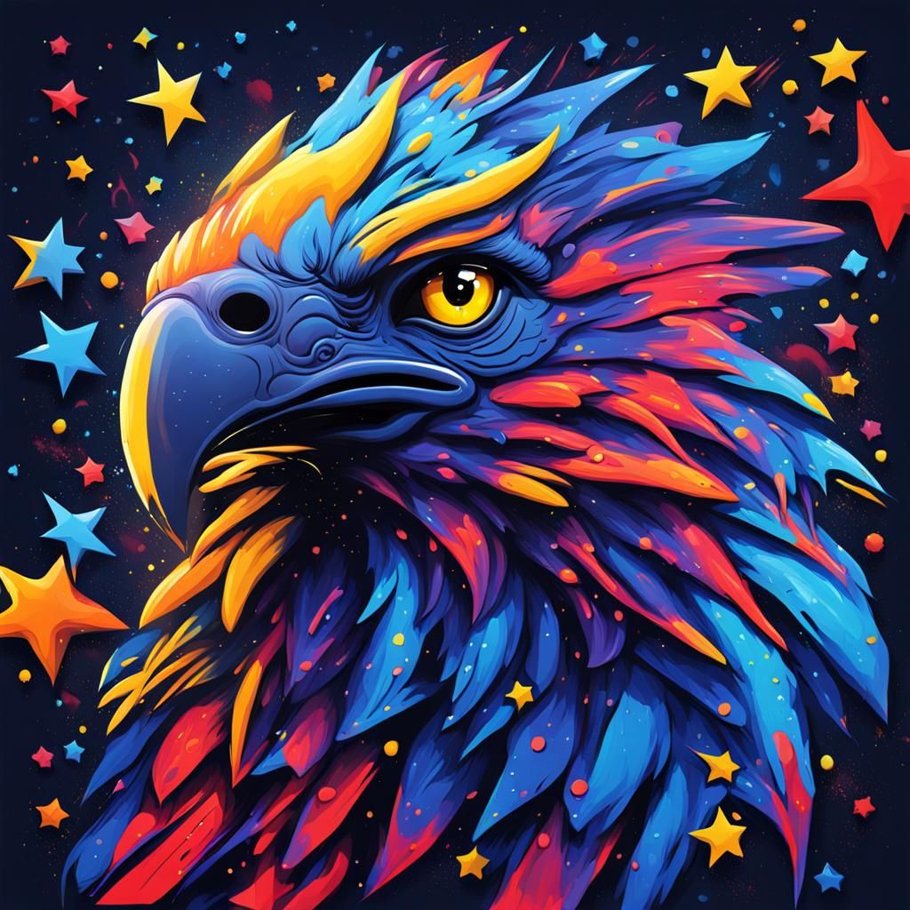 Vibrant Star Griffin in Graffiti Splash Art Style