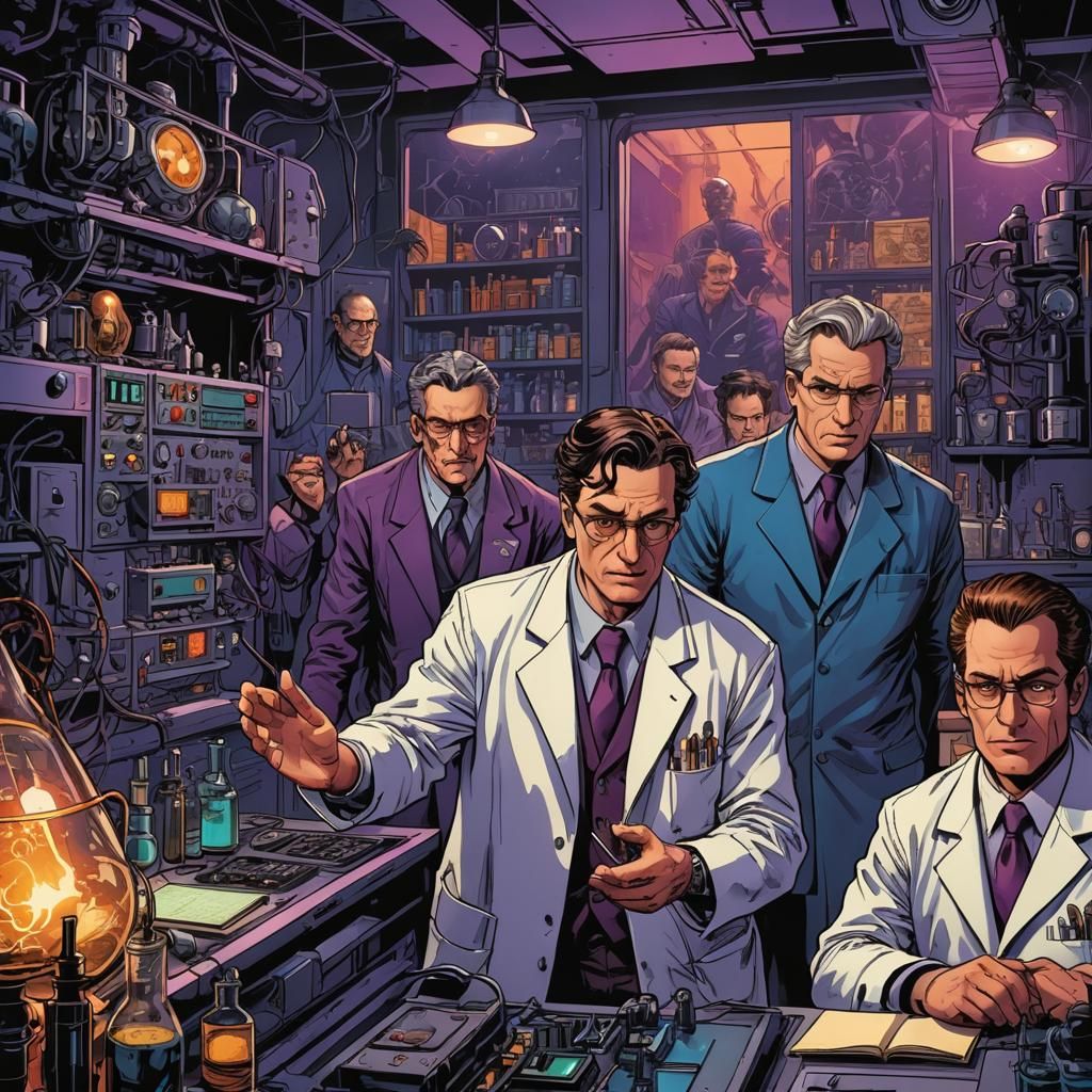 Villain Scientists Plot World Invasion: Comic Book Art
