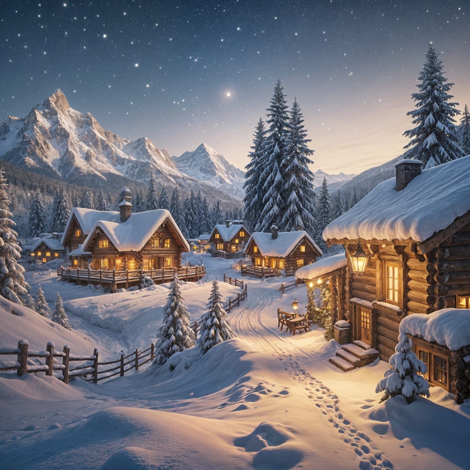 Winter Wonderland Village in the Mountains