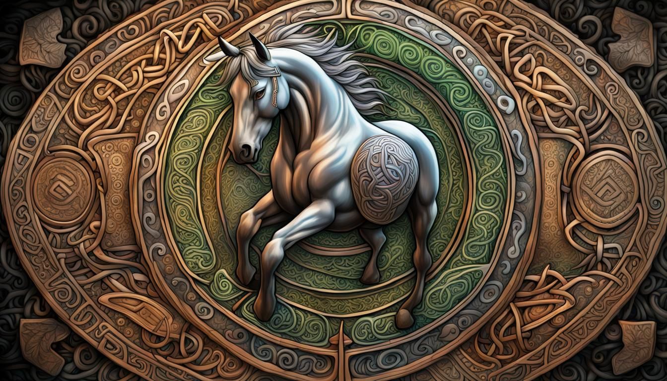 Mystical Celtic Warrior with Radiant Runic Armour and Dazzli...