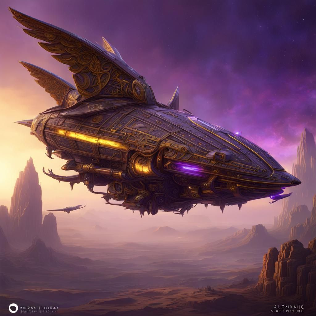 Dark Fantasy Spaceship Bird: Hyperdetailed Concept Art
