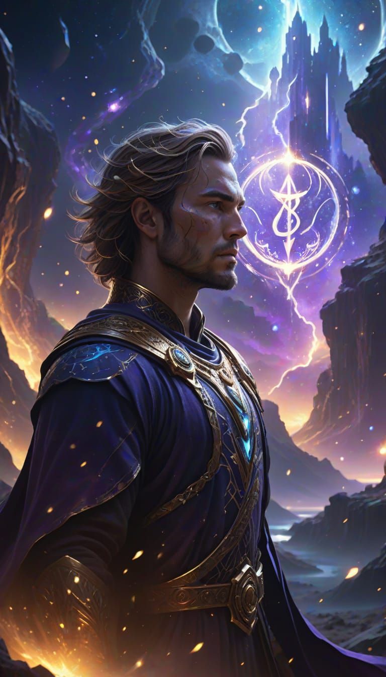 Ethereal Fantasy Hero Amidst Fractured Reality