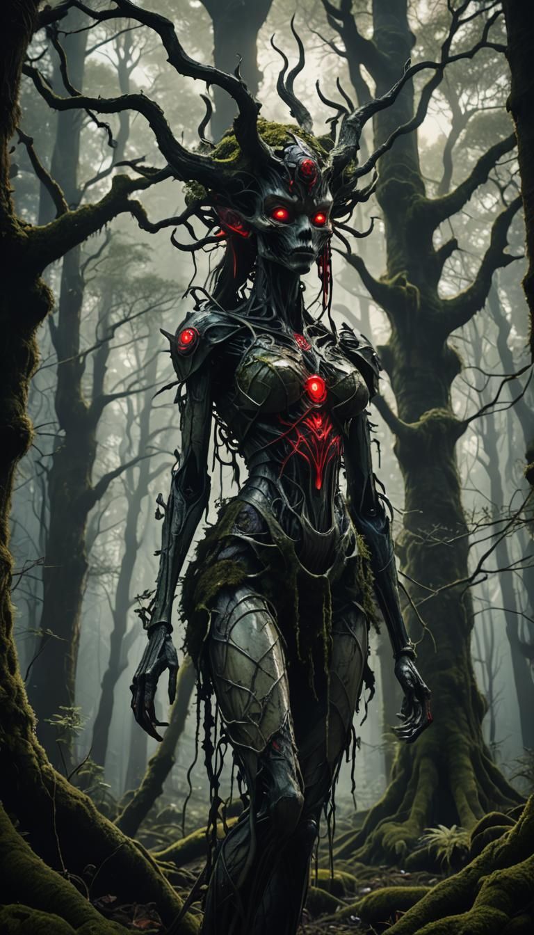 Siren Head in Eerie Forest: Dark Fantasy Anime Art