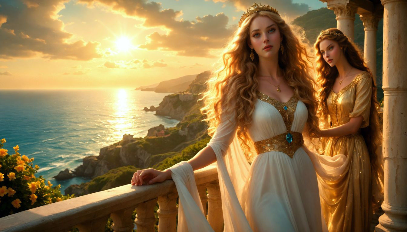 Bronze Age Princess in Regal Splendor, Amidst a Golden Black...