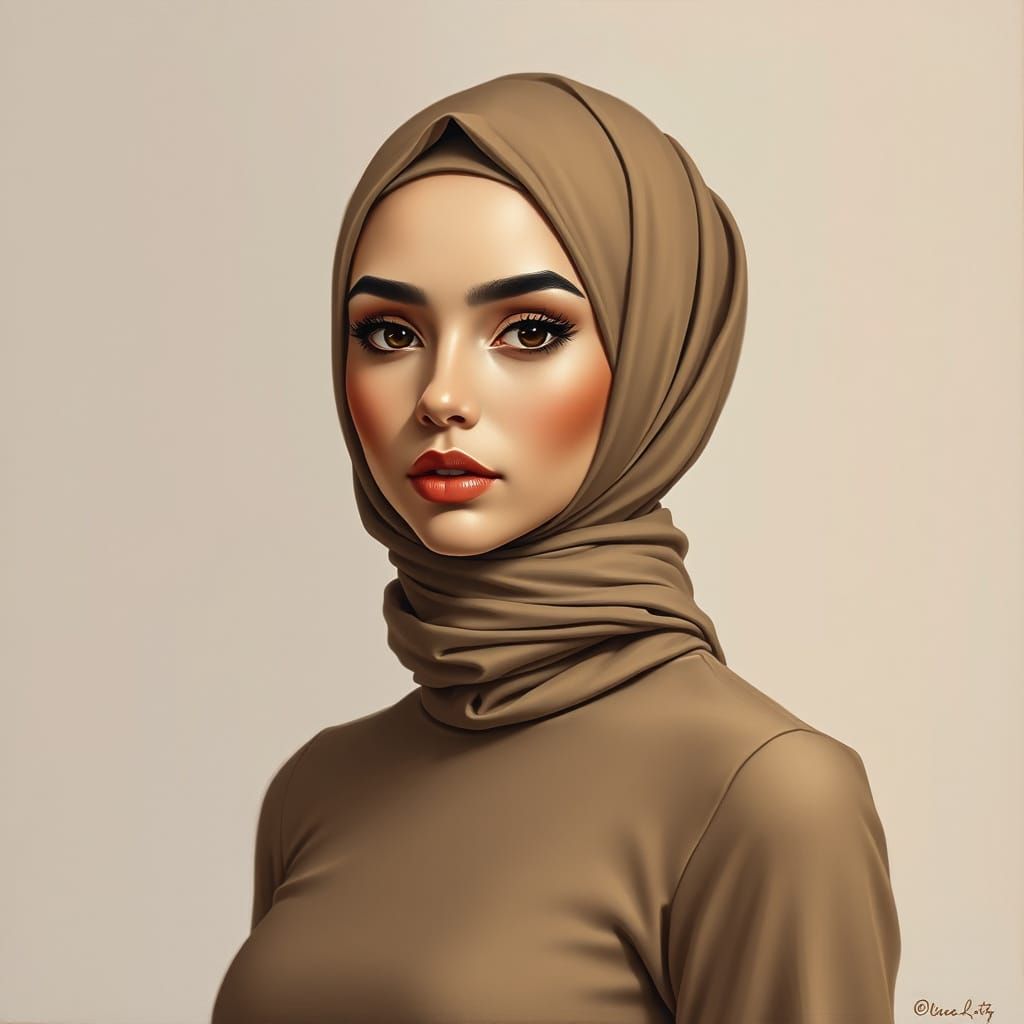 Beautiful Hijabi Woman in Modern Oil Painting