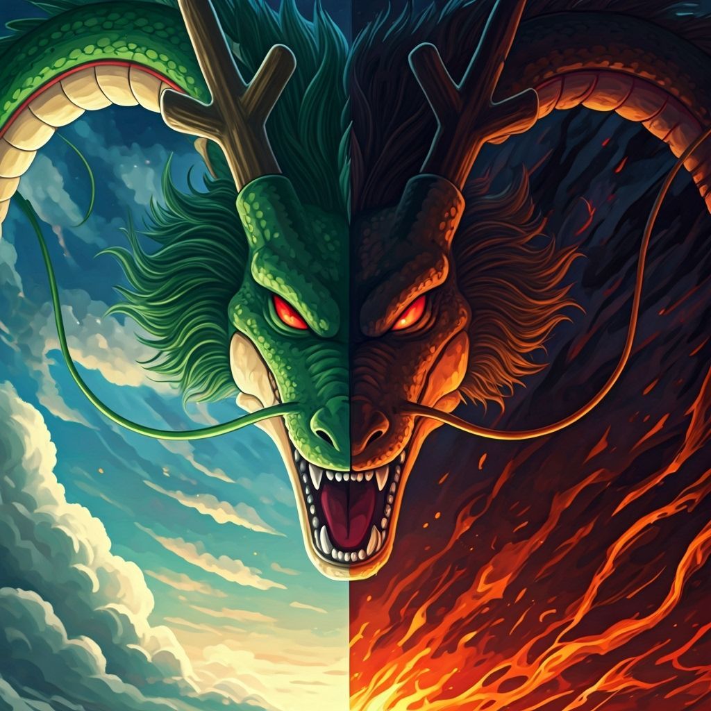 Shenron: Good vs. Evil Dragon in Manga Style