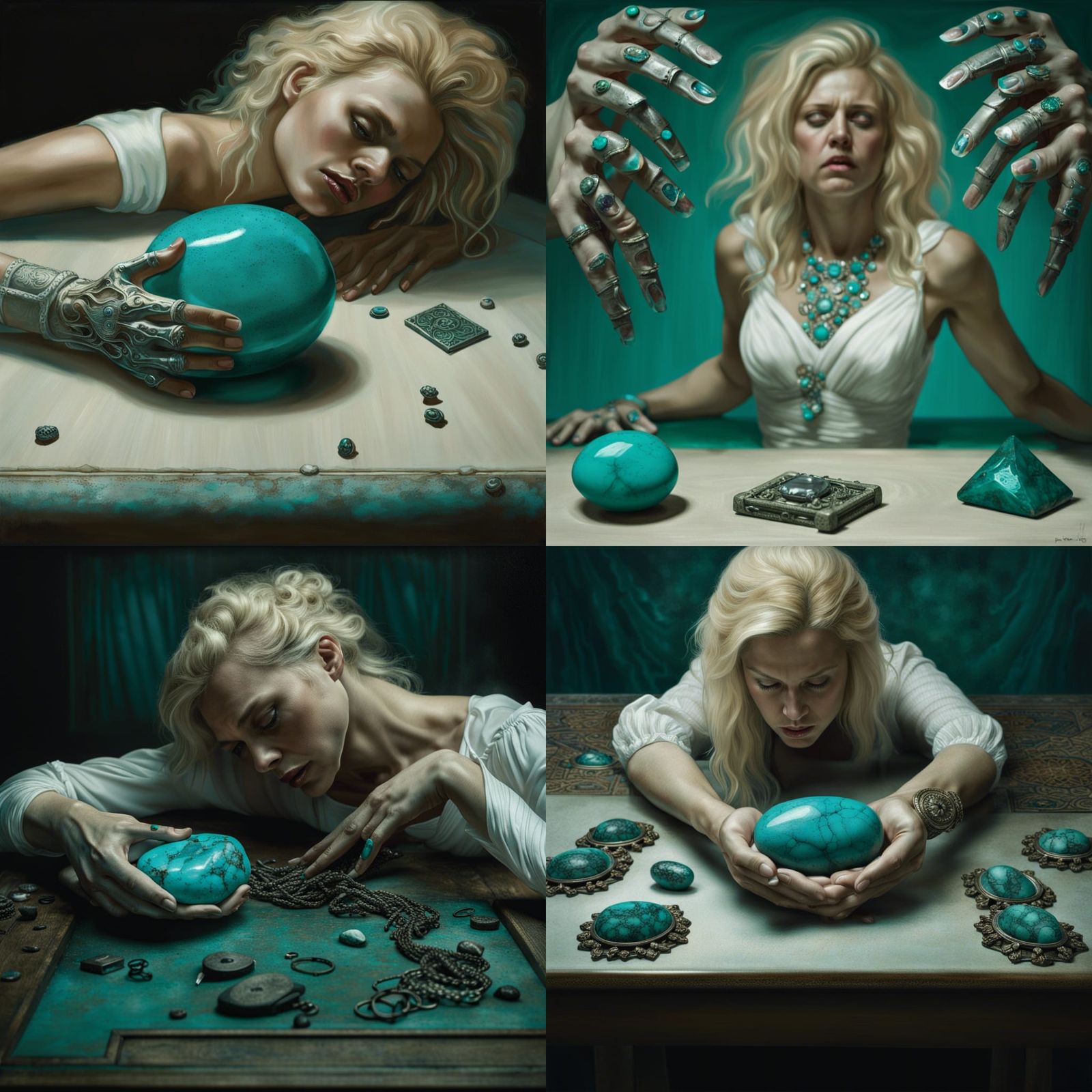 Blond Woman with Turquoise Stone, in Hyperrealism