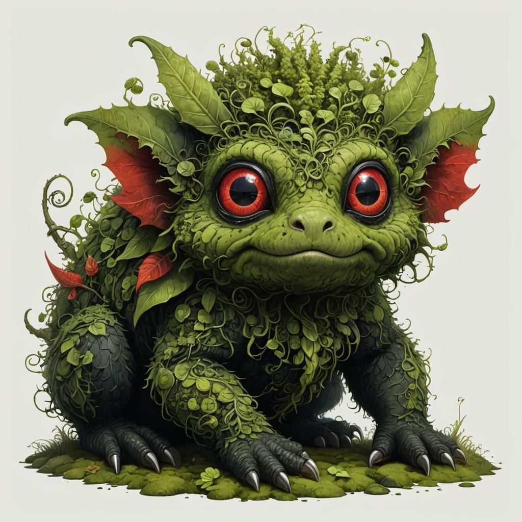 Mossy Vine Creature with Red Eyes