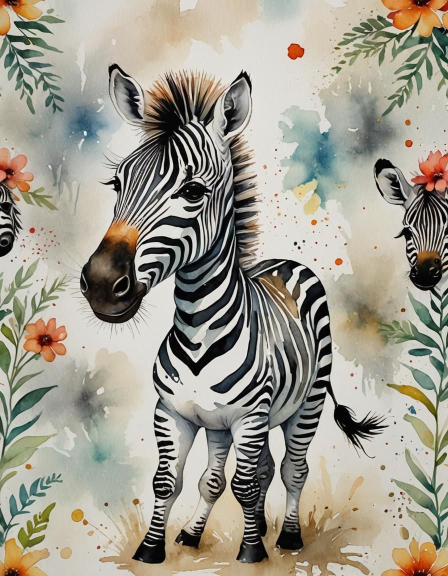 Joyful Zebra Watercolor for Kids Nursery Art