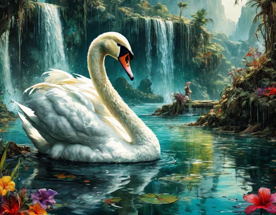 Tropical Island Swan in Anime Style