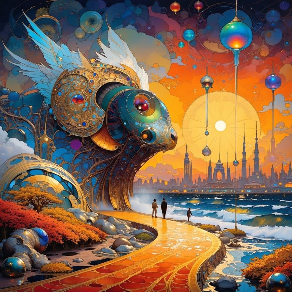 Mystical Cityscape with Neon Lights in Cyberpunk Style