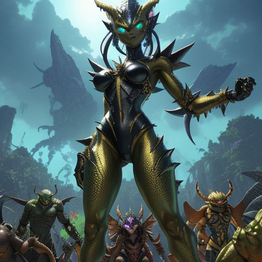 Vibrant Fantasy Digimon Maiden in Swimsuit with Powerful Gob...