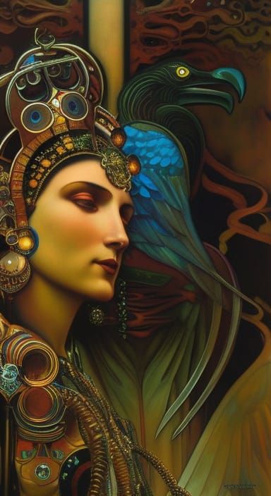 Surreal Chicken Monster in Mucha Giger Style