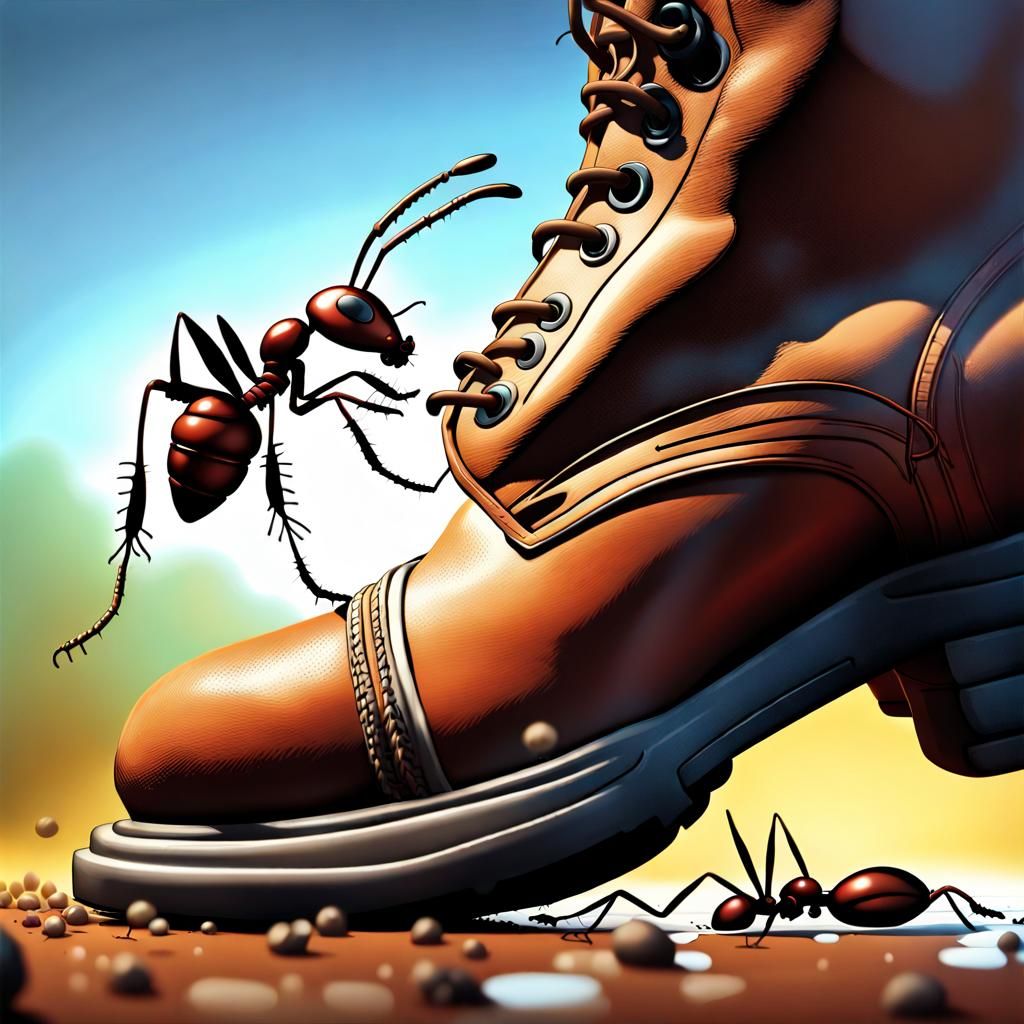 Ant Running From Boot in Hyperrealistic Style