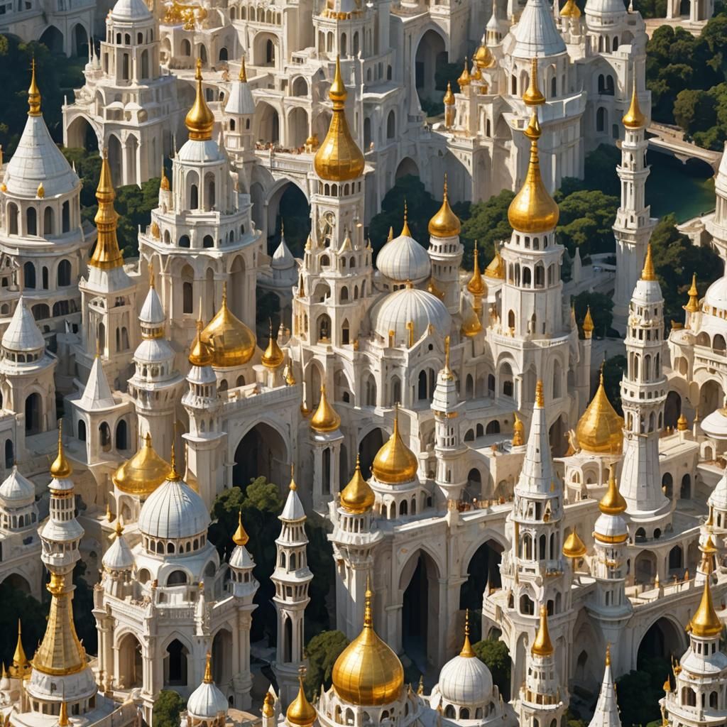 Golden Desert Metropolis with Marble Architecture