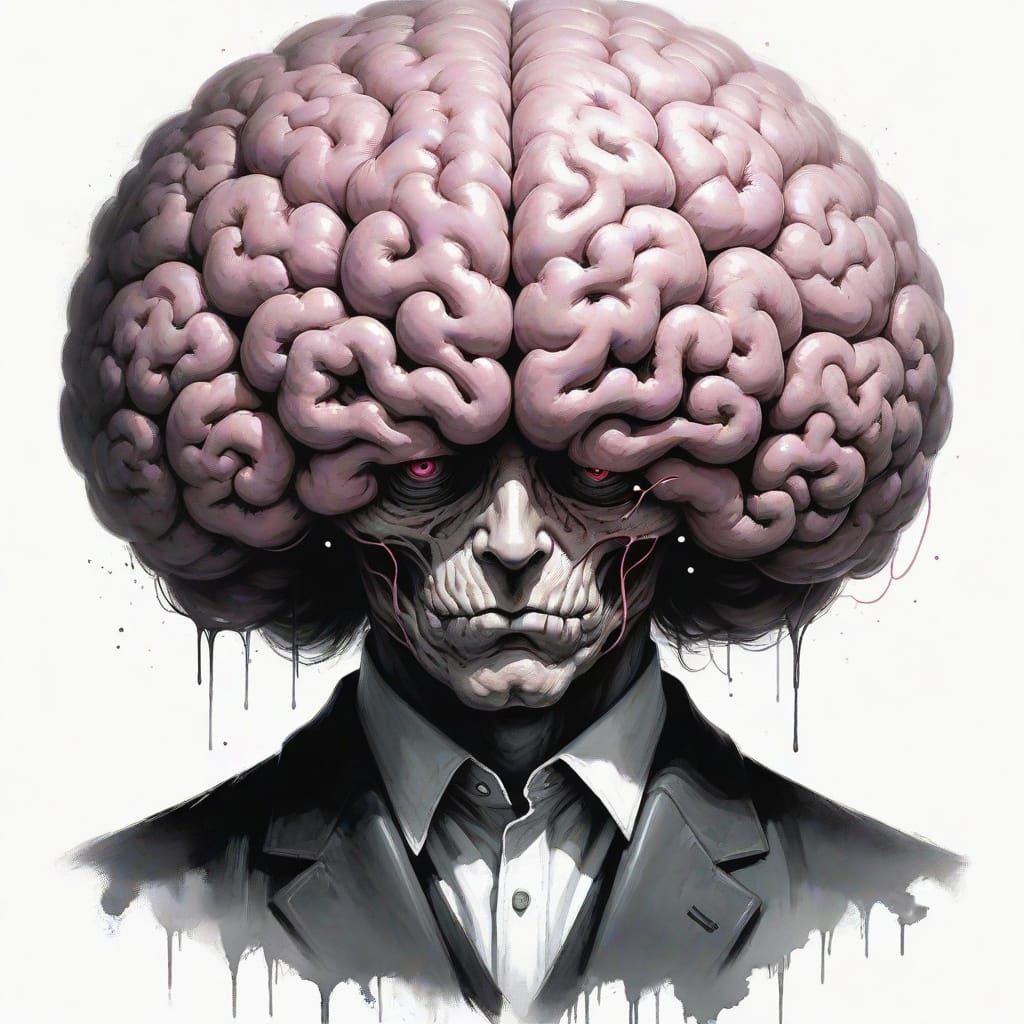 Surreal Portrait with Giant Pink Brain in Gammell Style