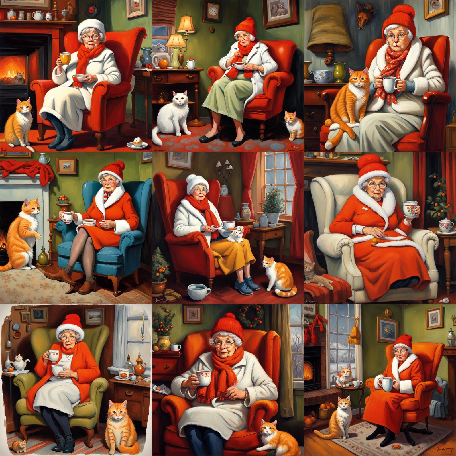 Funny Cartoon Old Lady with Cat, Gurney-Style