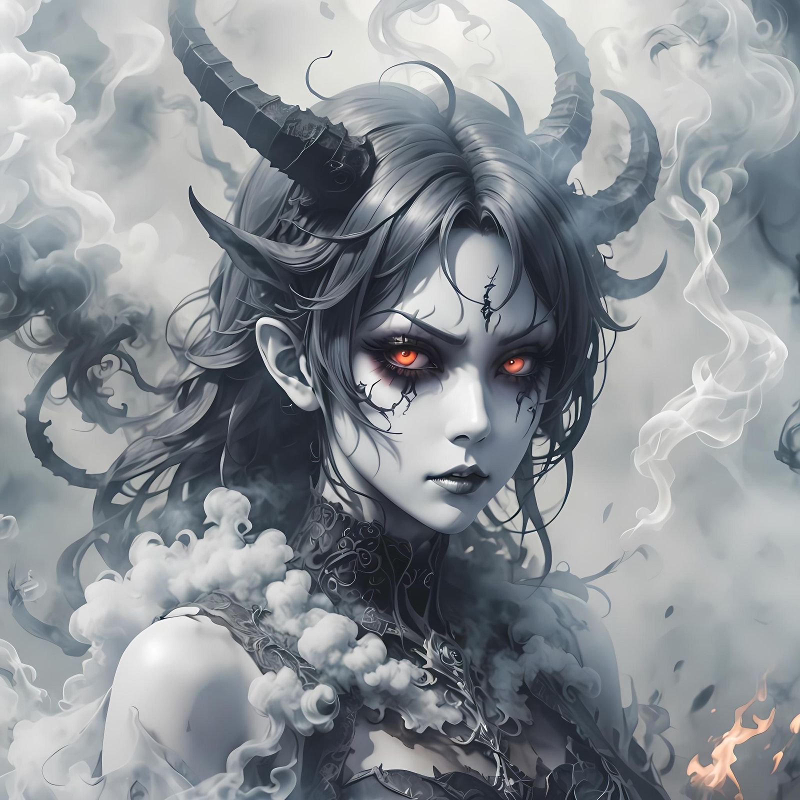 Ghostly Anime Demon in Shadowy Landscape