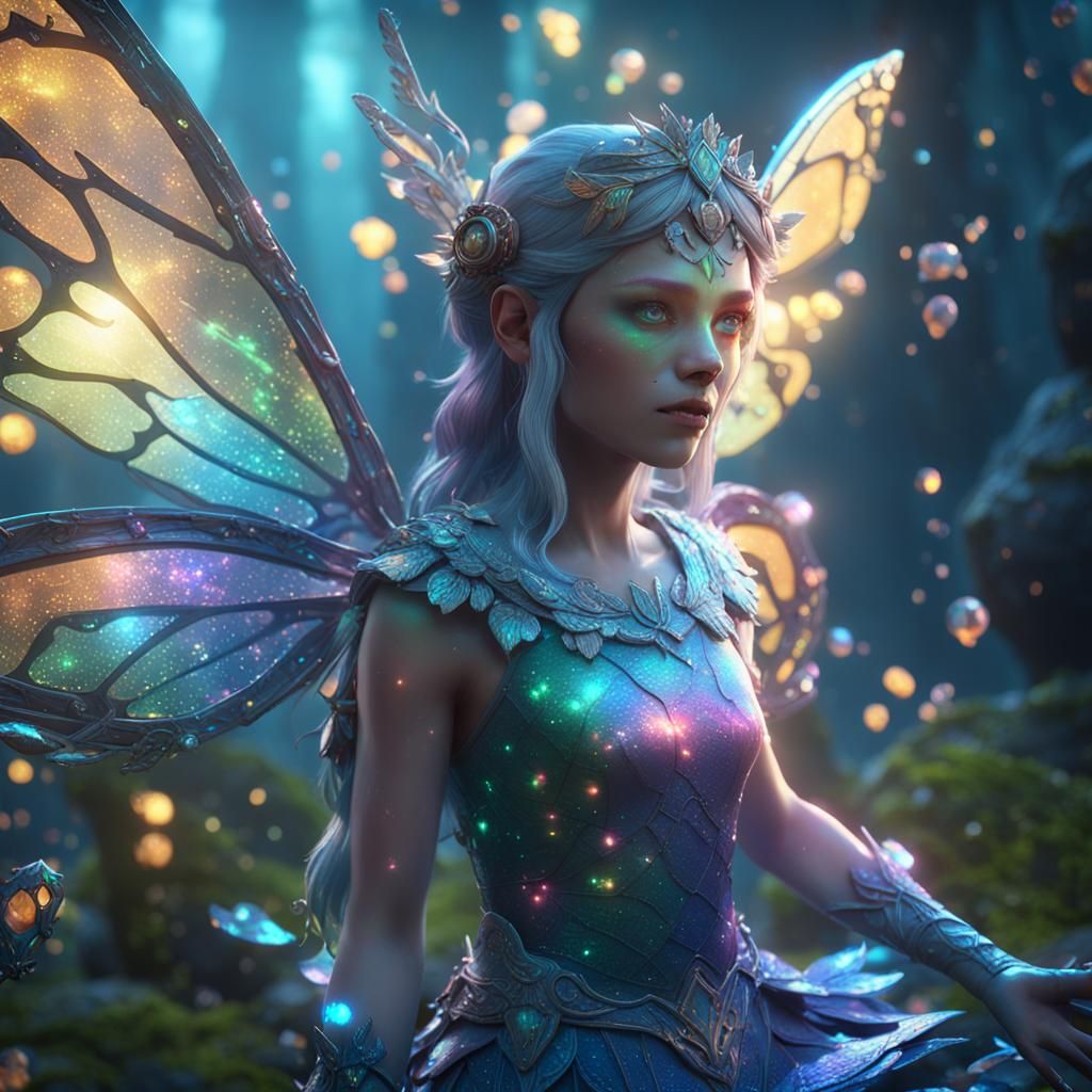 Iridescent Opal Fairy in 3D Game Style