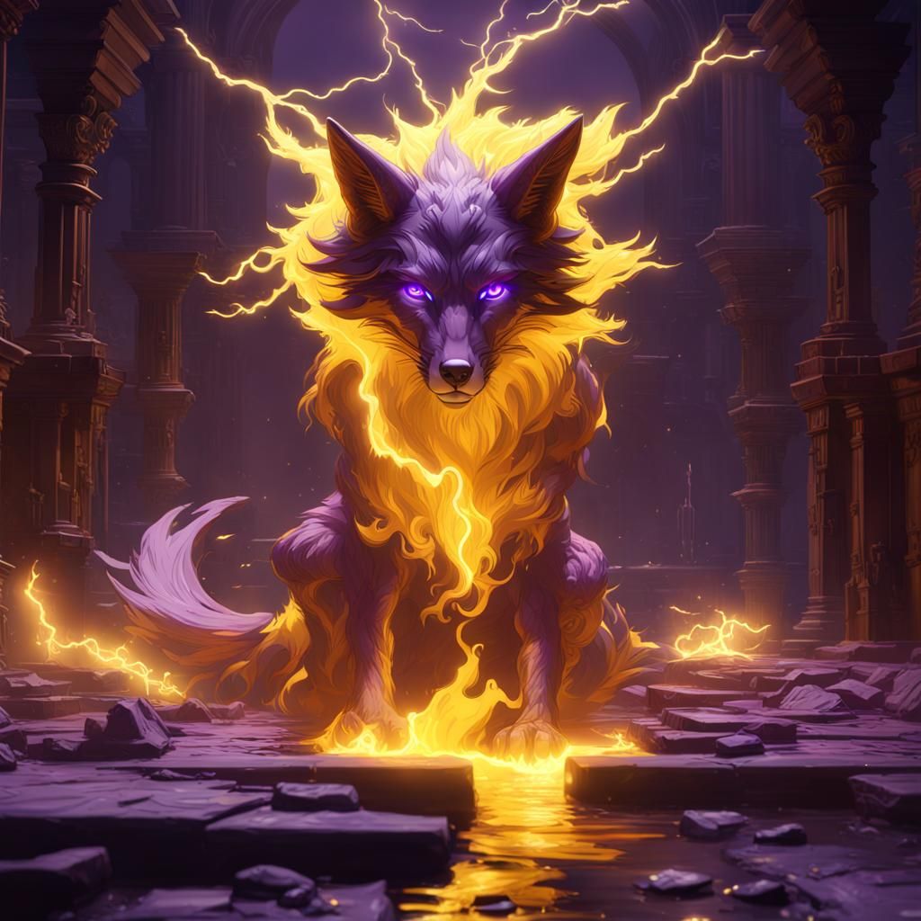 Lightning Magic Onyx Fox in Dark Fantasy Style