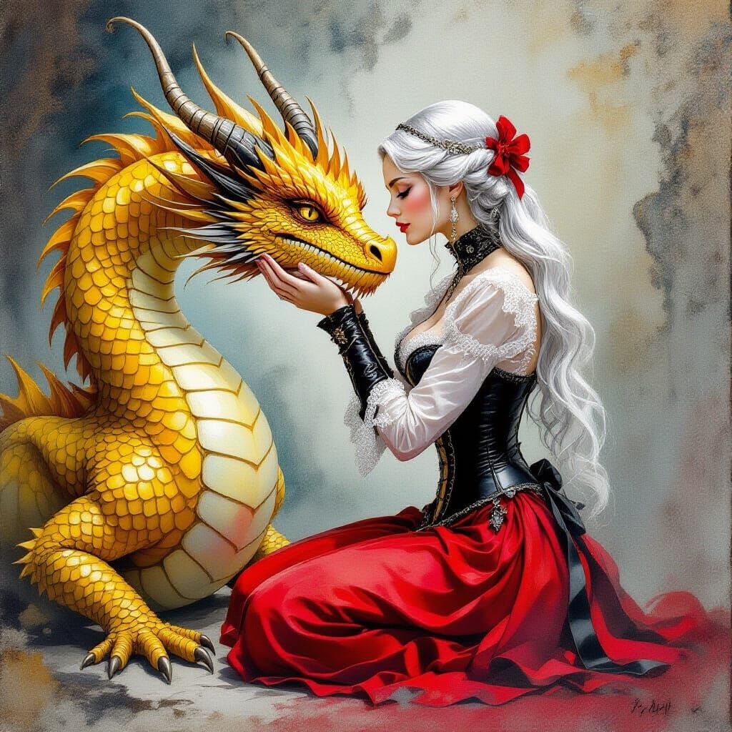 Watercolor, wet on wet, ink and pen Salvador Dali A Maiden kneeling on the round, full body, side view Please. Beautiful...