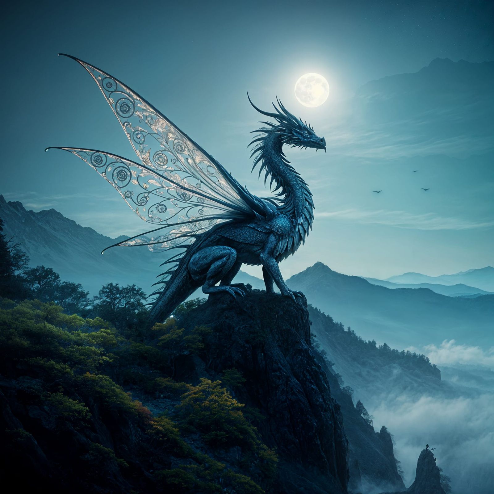 Mythical Creature on Misty Peak in Fantasy Art