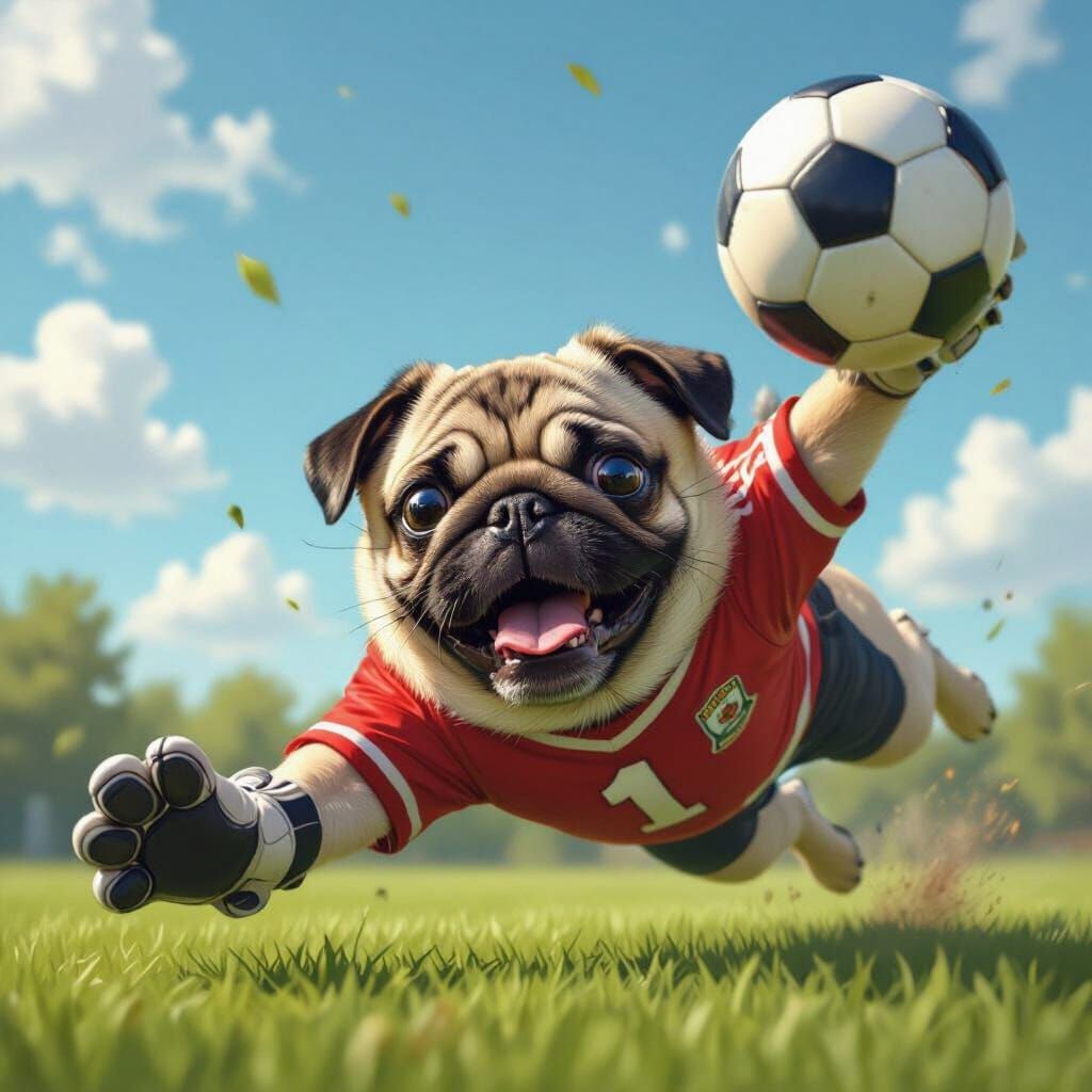 Pug Goalie Heroically Blocks Soccer Ball in Mid-Air