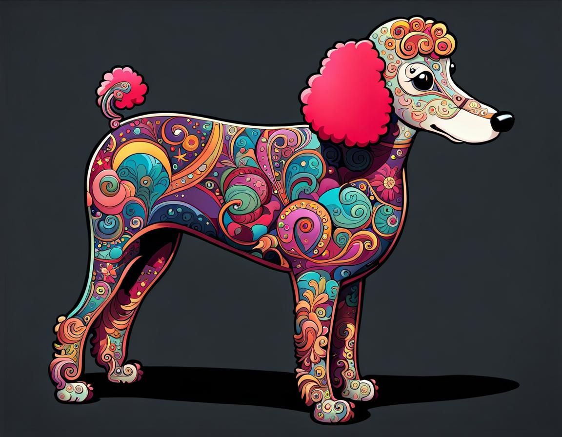 Colorful Poodle in Art Nouveau Cartoon Style
