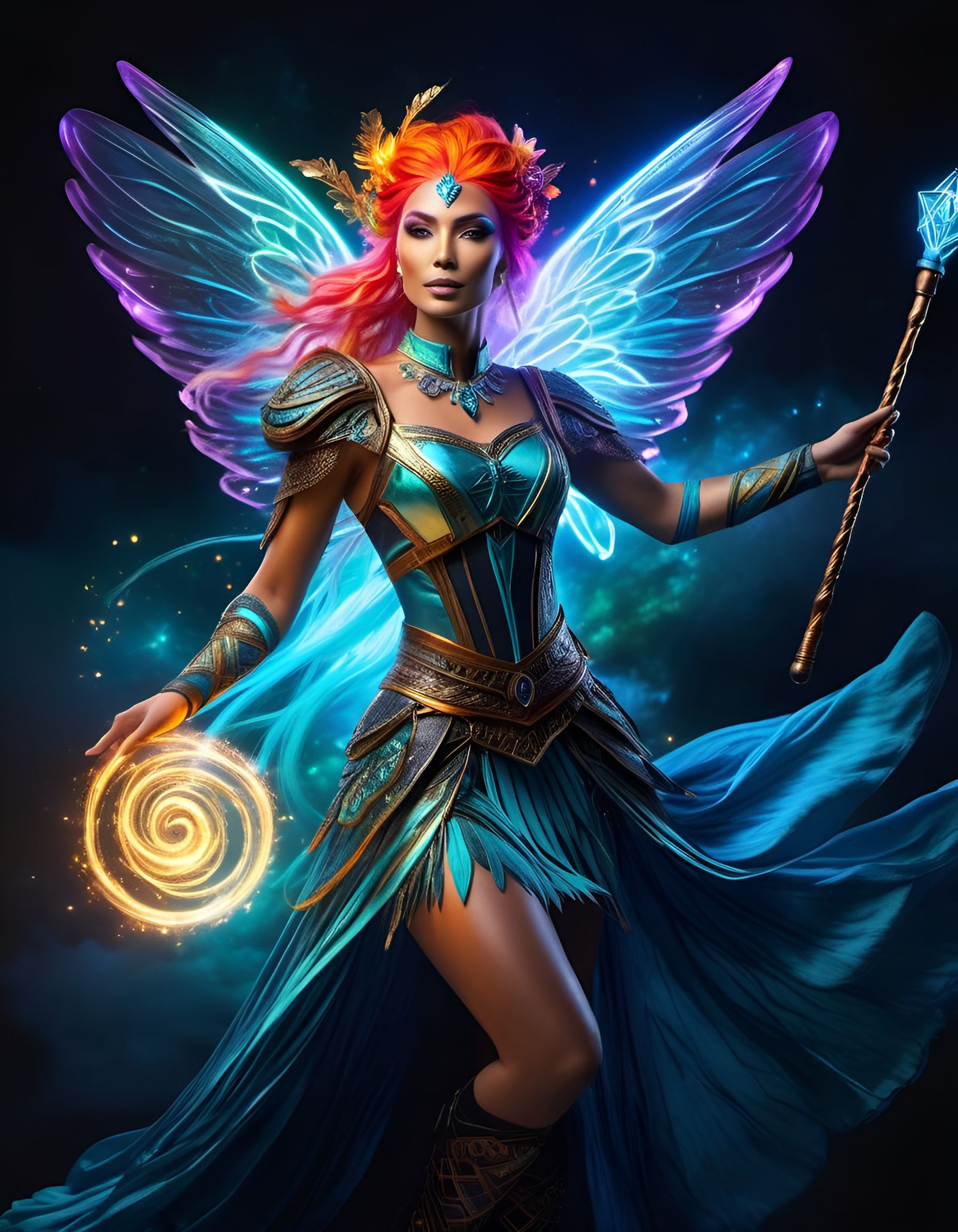 Enchanting Fairy with Magic Staff in Air