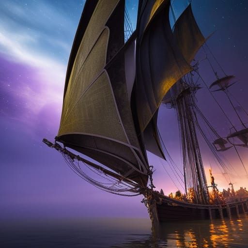 Decopunk Pirate Ship on Starlit Sea