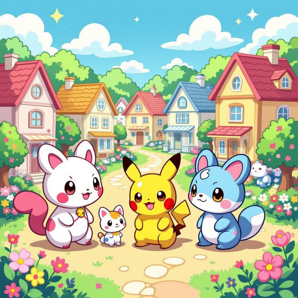 Pokemon and Animal Crossing Whimsical Village