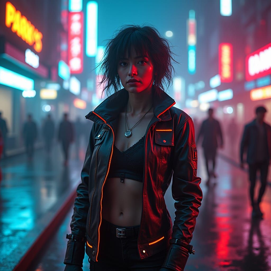 Cyberpunk Pioneer of the Unknown in Dystopian Cityscape