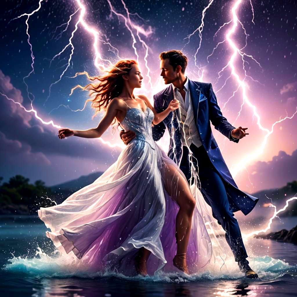 Romantic Elemental Dance in White and Blue