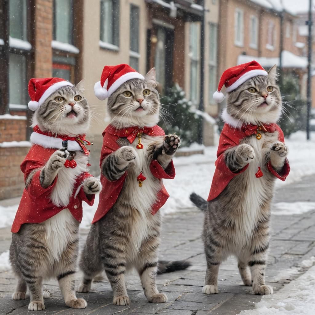 Cats Singing Christmas Carols in the Snow