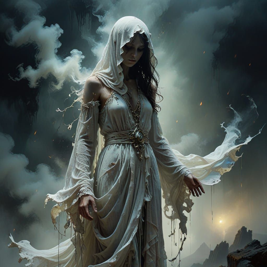 Ethereal Figure at the Edge of a Mystical Abyss